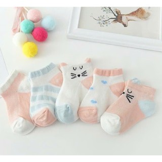 Combo 5 Đôi Vớ Cho Bé Trai Và Bé Gái Cotton Cổ Ngắn, Tất Hoạt HìnhDễ Thương, Thoáng Khí Đi Sneaker
