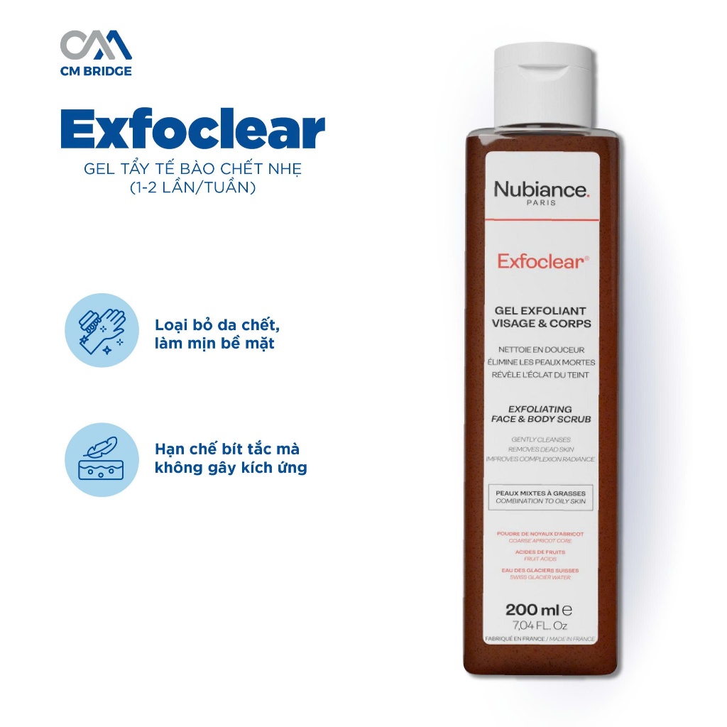 [Hàng Cty NK&PP] Gel tẩy tế bào chết NUBIANCE. PARIS Exfoclear Exfoliating Face & Body Scrub 200ml