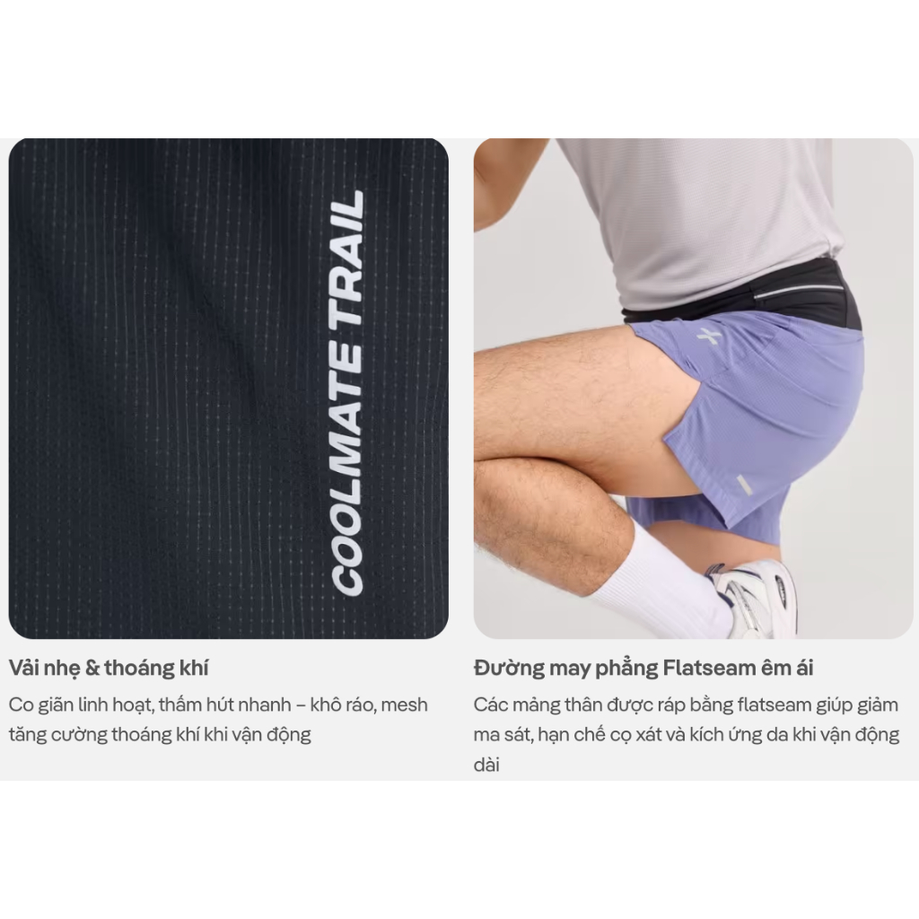 [TẶNG ÁO CHẠY]Quần shorts thể thao nam chạy bộ trail Wildflow co giãn, bền bỉ, nhanh khô - Coolmate