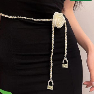 DÂY LƯNG HOA HỒNG TRẮNG NỮ PHỐI XÍCH VÀNG – THẮT LƯNG HOA HỒNG HÀN QUỐC THANH LỊCH, TÔN DÁNG HACK EO