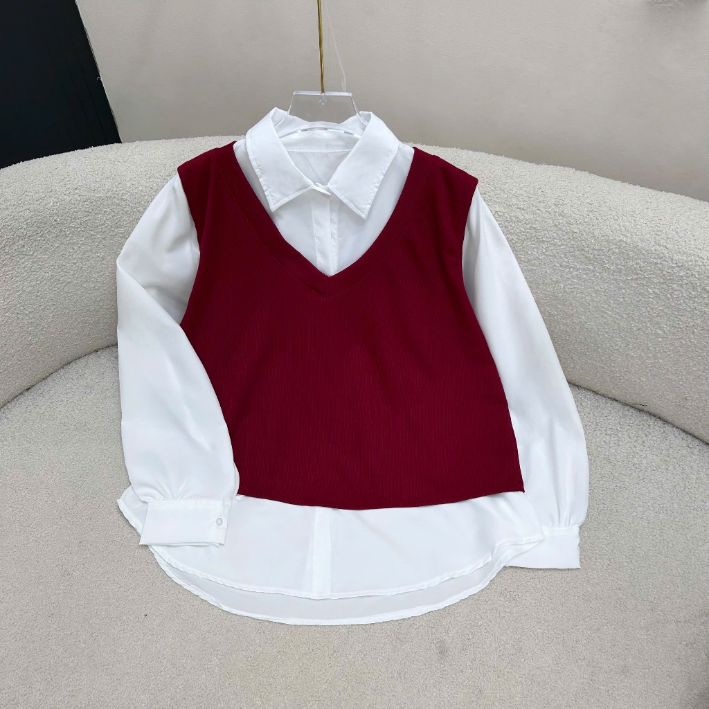 Set Đồ Bigsize Nữ Áo Kiểu Sơ Mi Vải Thun Ruby Phối Quần Đùi Tây Lên Phom Cá Tính SET944