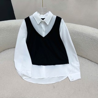 Set đồ bigsize nữ áo sơ mi trắng phối ghi lê chất ruby kèm quần đùi ống rộng lưng thun thời trang mặc sang SET944