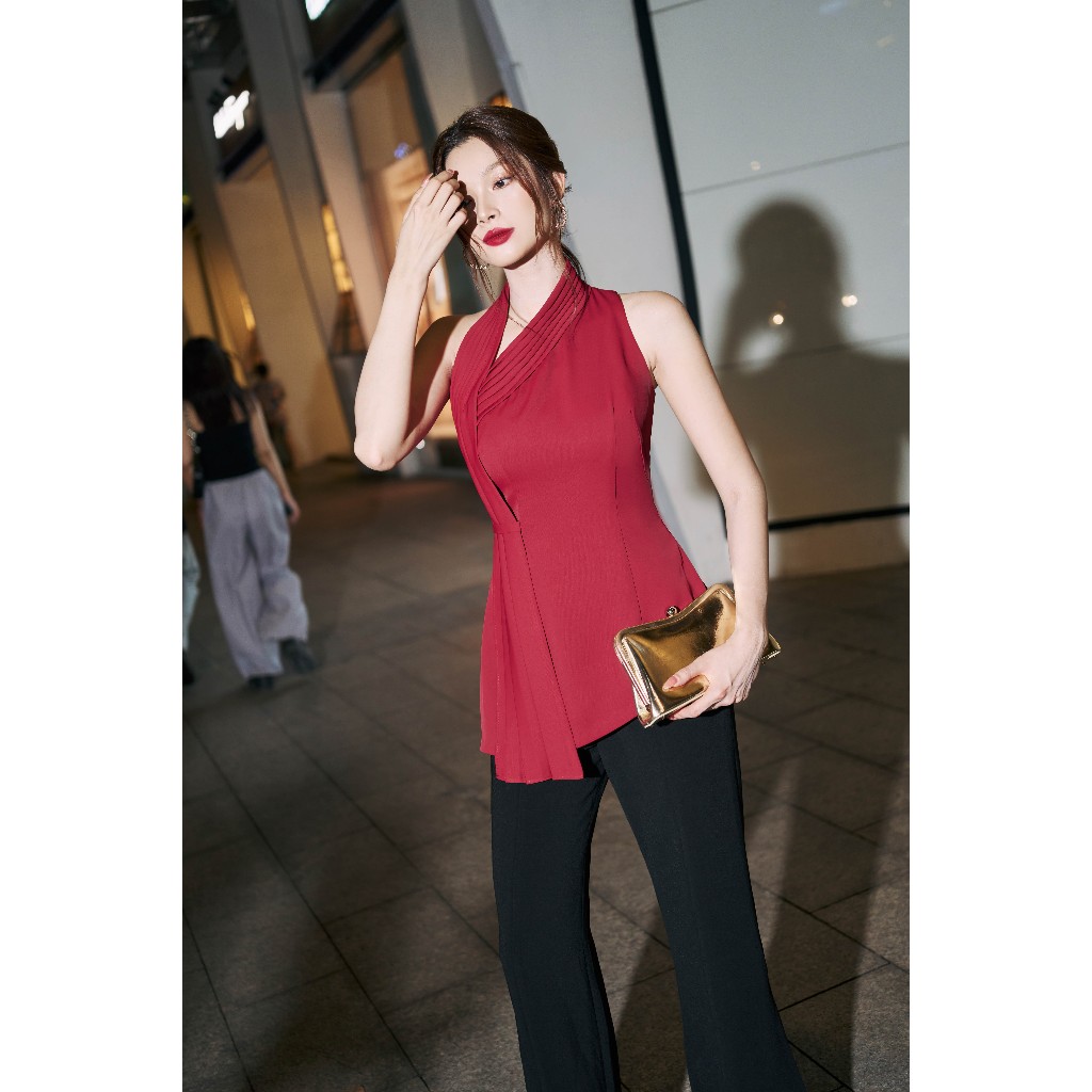 Áo peplum nữ lệch vai xếp ly sang trọng, Áo dự tiệc, công sở cao cấp Vella Fashion VA24009 VQ23089