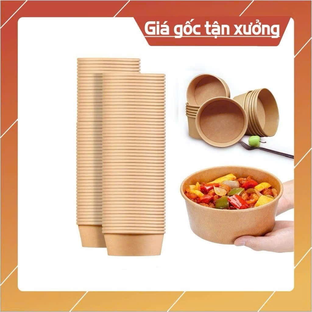 Combo Tô Bát Giấy Tròn Kraft 500ml 750ml 1000ml Đựng Thực Phẩm An Toàn Dùng Một Lần Cho Bún Phở Cơm Mỳ Salad Bánh Ngọt