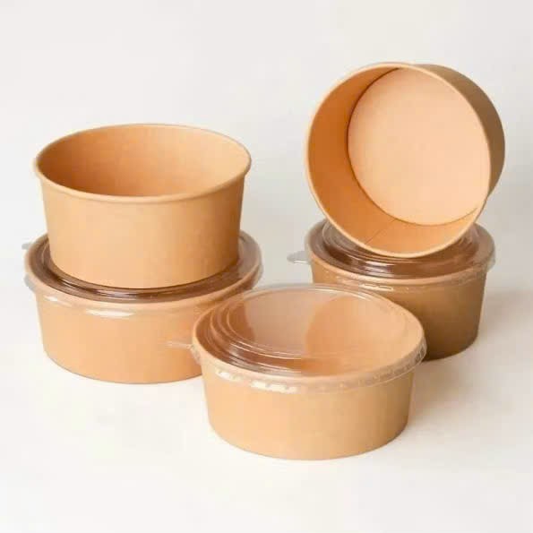 Combo Tô Bát Giấy Tròn Kraft 500ml 750ml 1000ml Đựng Thực Phẩm An Toàn Dùng Một Lần Cho Bún Phở Cơm Mỳ Salad Bánh Ngọt