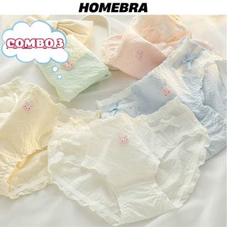 Combo 5 Quần lót nữ cotton viền ren mềm mại thoát mát - Set 5 Quần chip nữ đính item gấu cute L2861