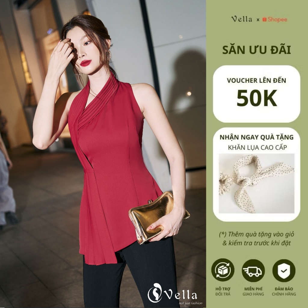 Áo peplum nữ lệch vai xếp ly sang trọng, Áo dự tiệc, công sở cao cấp Vella Fashion VA24009 VQ23089
