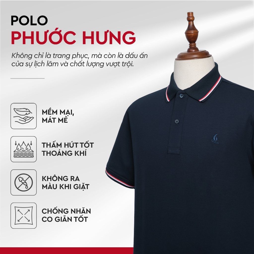 [HỘP MIỄN PHÍ] Áo Polo Nam Phước Hưng - Vải Cotton Co Giãn 4 Chiều, Thoáng Mát, Chống Nhăn, Không Xù
