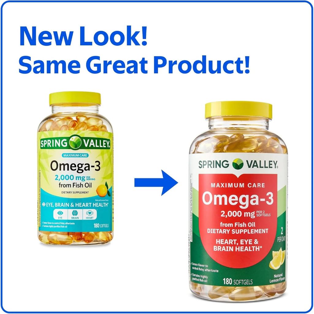 Spring Valley Omega-3 Fish Oil  - Viên Dầu Cá Siêu Cô Đặc Vị Chanh Hỗ Trợ Tốt Trí Não Và Mắt