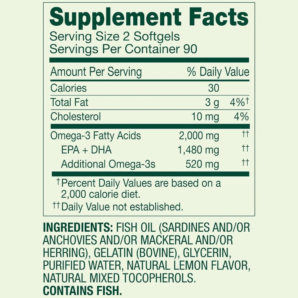 Spring Valley Omega-3 Fish Oil  - Viên Dầu Cá Siêu Cô Đặc Vị Chanh Hỗ Trợ Tốt Trí Não Và Mắt