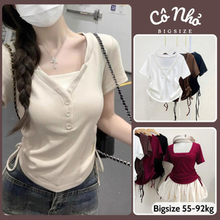 Áo Thun Bigsize Nữ Ôm Body Cổ V Tay Ngắn Có Dây Rút Hai Bên Eo Tôn Dáng Trẻ Trung A309