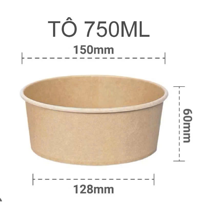 Combo Tô Bát Giấy Tròn Kraft 500ml 750ml 1000ml Đựng Thực Phẩm An Toàn Dùng Một Lần Cho Bún Phở Cơm Mỳ Salad Bánh Ngọt
