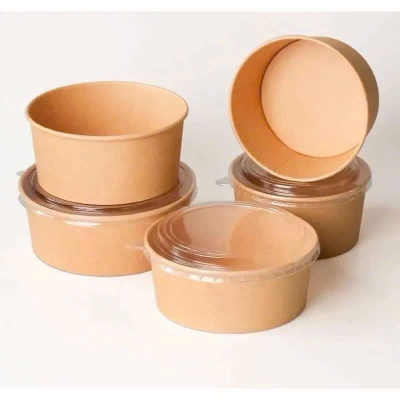 Combo Tô Bát Giấy Tròn Kraft 500ml 750ml 1000ml Đựng Thực Phẩm An Toàn Dùng Một Lần Cho Bún Phở Cơm Mỳ Salad Bánh Ngọt