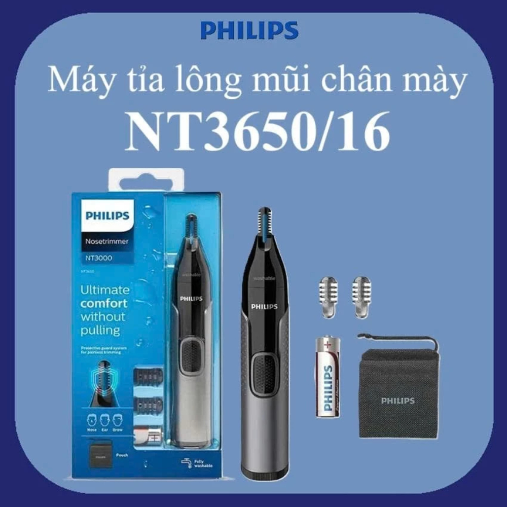 Máy Tỉa Lông Mũi Chân Mày Philips NT3650/16 Với Thiết Kế Hiện Đại, Chống Nước, An Toàn Khi Sử Dụng