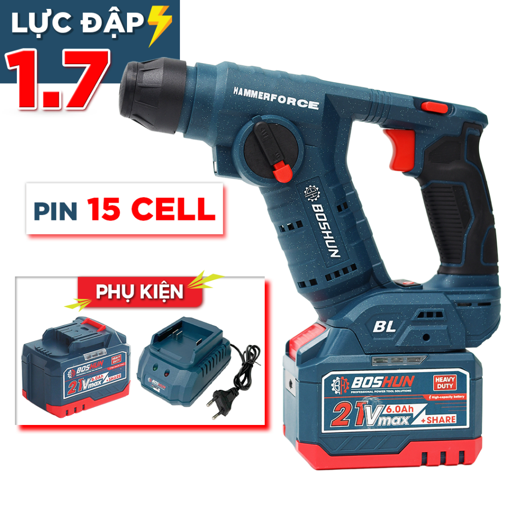 [NHỎ GỌN- KÈM MŨI] Máy Khoan Bê Tông Mini BS-RH2002CP BOSHUN,1,7J Khoan Thường, Búa Tặng Thước Dây