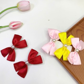 Set 2 kẹp tóc nơ nhỏ cho bé gái đính hạt trai nhân tạo dễ thương Chồi accessories - Y104