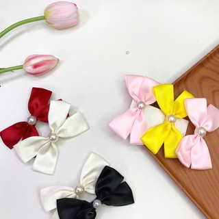 Set 2 kẹp tóc nơ nhỏ cho bé gái đính hạt trai nhân tạo dễ thương Chồi accessories - Y104