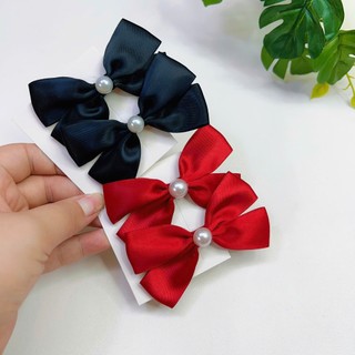 Set 2 kẹp tóc nơ nhỏ cho bé gái đính hạt trai nhân tạo dễ thương Chồi accessories - Y104