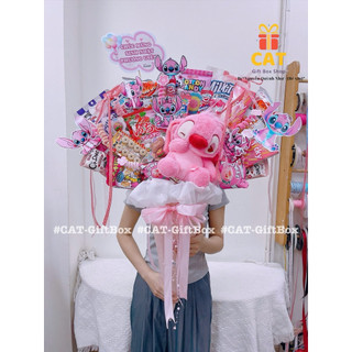 Ốc quế bánh kẹo mix cùng gấu bông, set quà tặng bạn gái, bé gái, quà sinh nhật dễ thương, lẵng bánh kẹo tone hồng