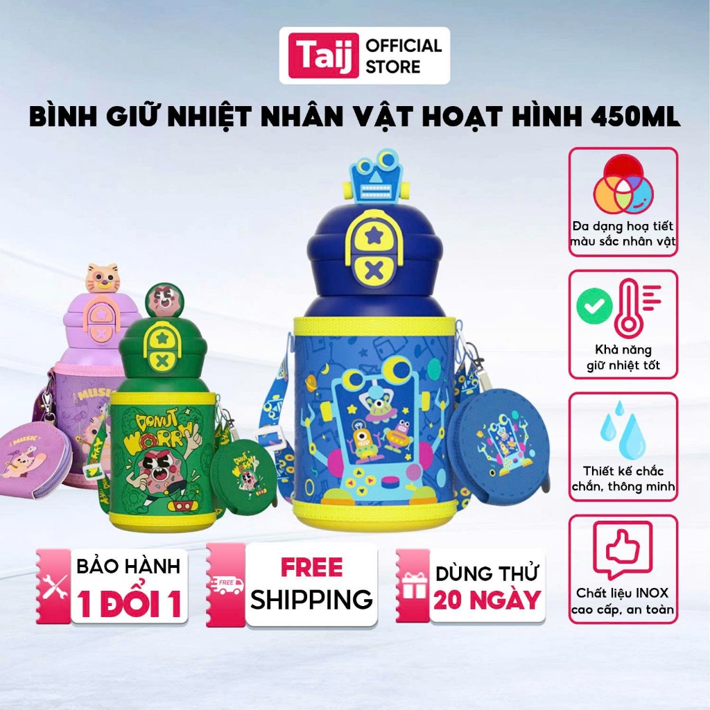 Bình Giữ Nhiệt Mini, Bình Giữ Nhiệt Cho Bé Cao Cấp Hình Thỏ Gấu Dễ Thương 450ml Nhiều Màu Sắc