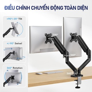 Arm Màn Hình Giá đỡ màn hình kép 13-34 inch, điều chỉnh đa góc 10KG Xoay 360°