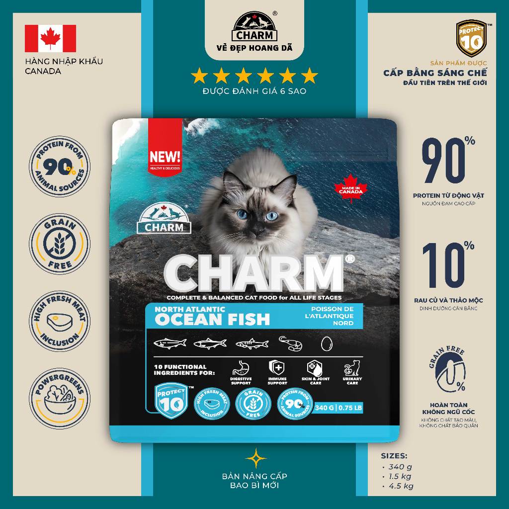 Thức Ăn Hạt Mèo cao cấp Cá Đại Dương CHARM North Atlantic Ocean Fish ...