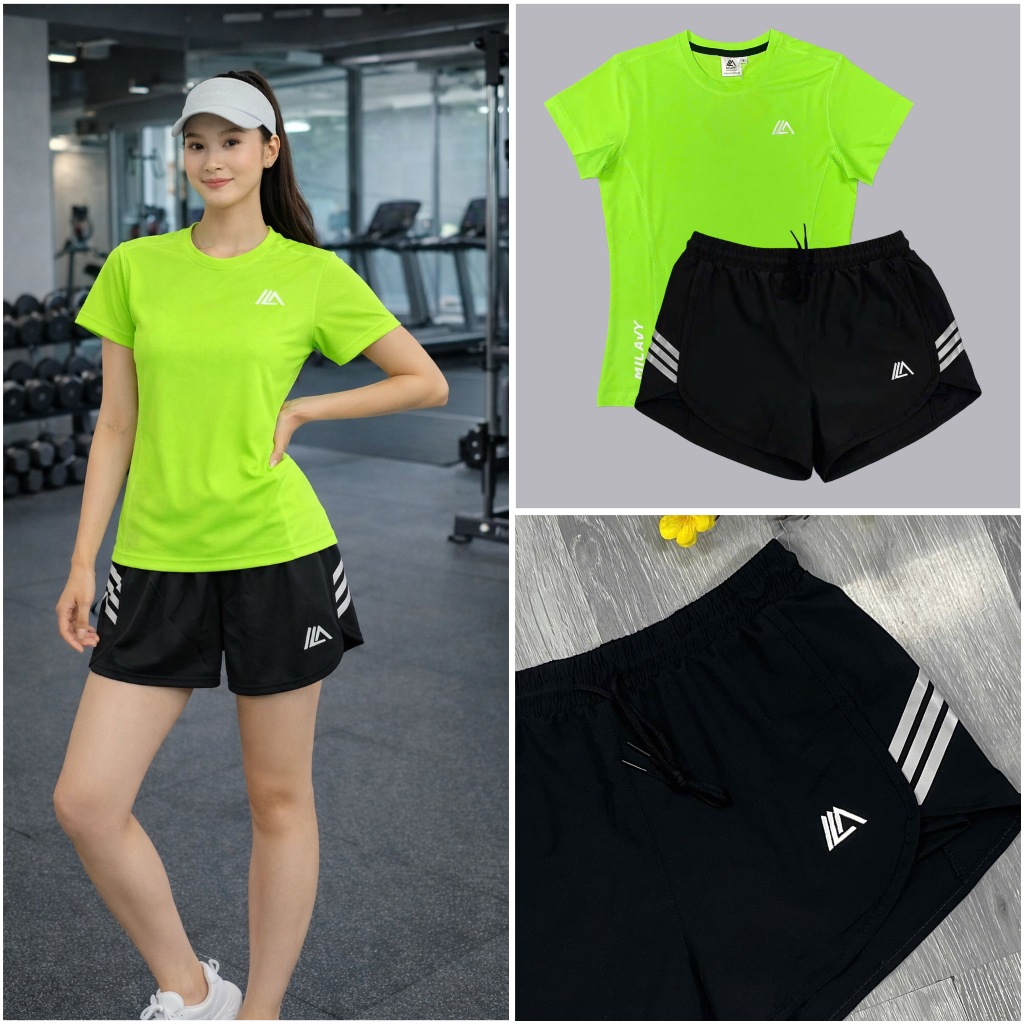 Bộ Quần Đùi 2 Lớp QN08 Kèm Áo Thun Thể Thao Nữ MILAVY AML08 Vải Thun Lạnh Co Giãn Tốt Tập Gym, Pickleball, Cầu Lông