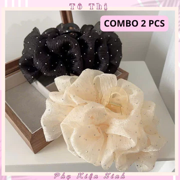 COMBO 2 PCS Kẹp tóc nơ bản to dạng voan đính đá cho nữ xinh xắn phong cách Hàn Quốc - Tô Thị