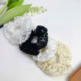 Buộc tóc nơ buộc tóc scrunchies ren thêu hoa nữ tính màu đen và trắng Chồi accessories - Y063