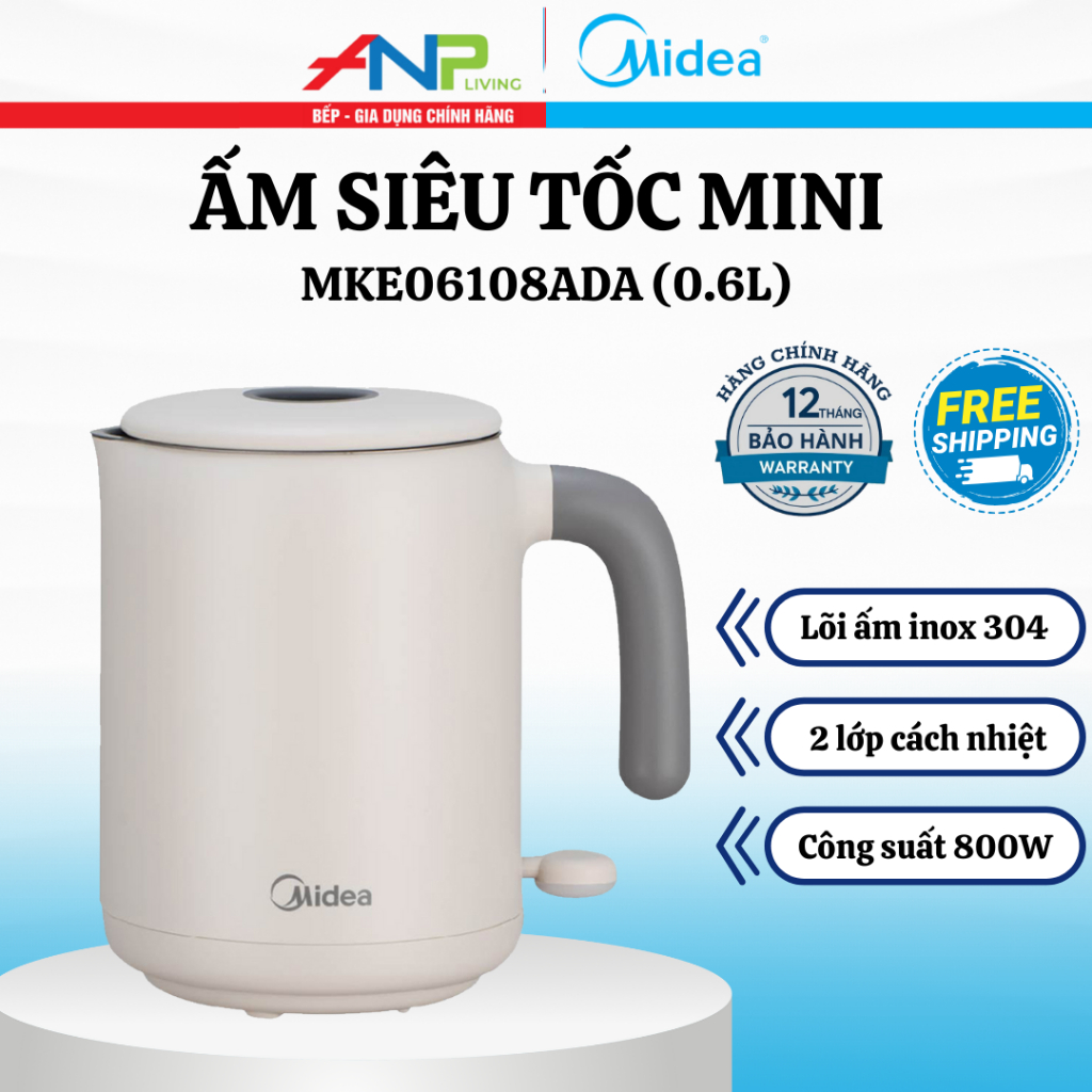 Ấm Siêu Tốc Mini Midea MKE06108ADA 0.6L 800W – Gọn Nhẹ, Đun Nhanh, Tiện ...