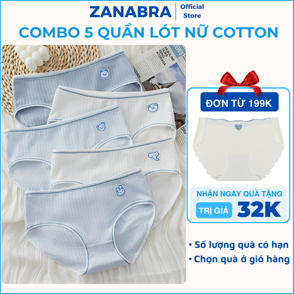 Combo 5 Quần Lót Nữ Hình Thú Ngộ Nghĩnh - Set 5 Quần Lót Cotton Kháng Khuẩn, Khử Mùi ZANABRA L861