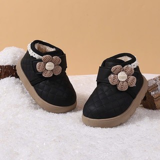 Sz 20-28 Bốt Lót Lông Cổ Ren Quai Dán Đính Hoa Ấm Áp Cho Bé Gái K153