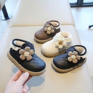 Sz 20-28 Bốt Lót Lông Cổ Ren Quai Dán Đính Hoa Ấm Áp Cho Bé Gái K153
