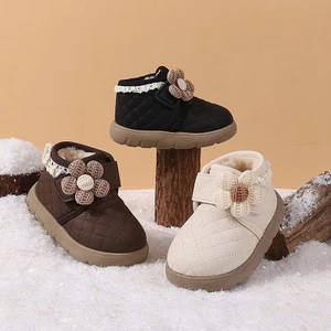 Sz 20-28 Bốt Lót Lông Cổ Ren Quai Dán Đính Hoa Ấm Áp Cho Bé Gái K153