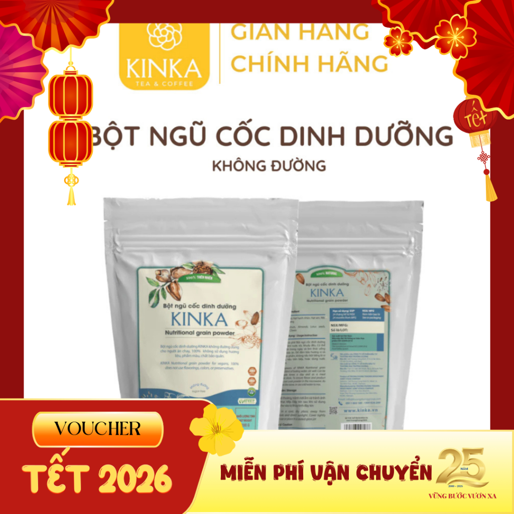KINKA Bột ngũ cốc dinh dưỡng KHÔNG ĐƯỜNG (200g) - ăn chay, ăn kiêng, bữa sáng tiện lợi