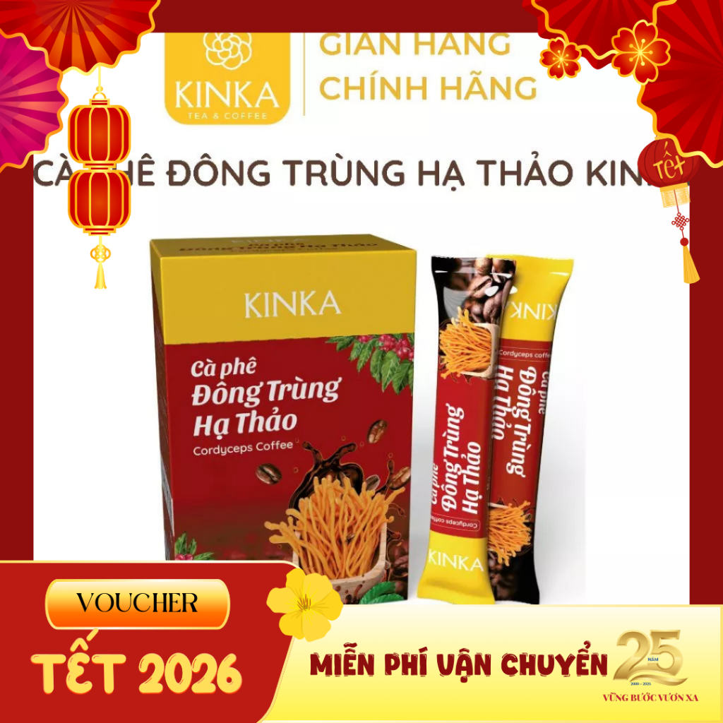 KINKA Cà phê Đông Trùng Hạ Thảo hòa tan, cà phê năng lượng - 180gr (10 gói x 18gr)