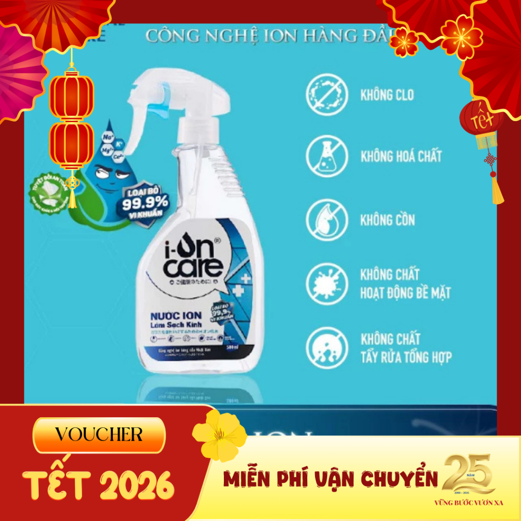 Nước ION lau kính làm sạch kính  I-ONCARE 500ml