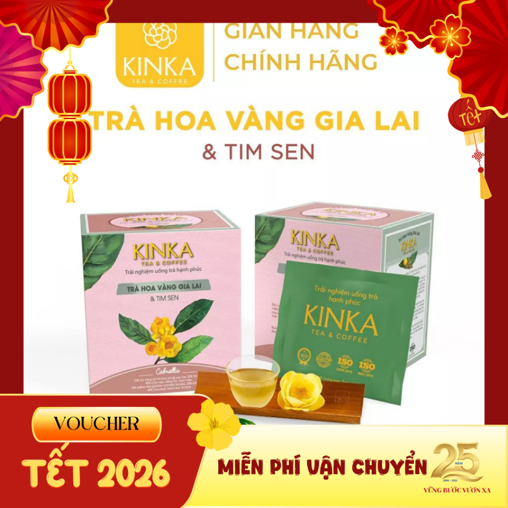KINKA Trà Hoa Vàng Gia Lai & Tim Sen - Giúp an thần, ngủ ngon, thanh nhiệt | Hộp 20 gói x 2g