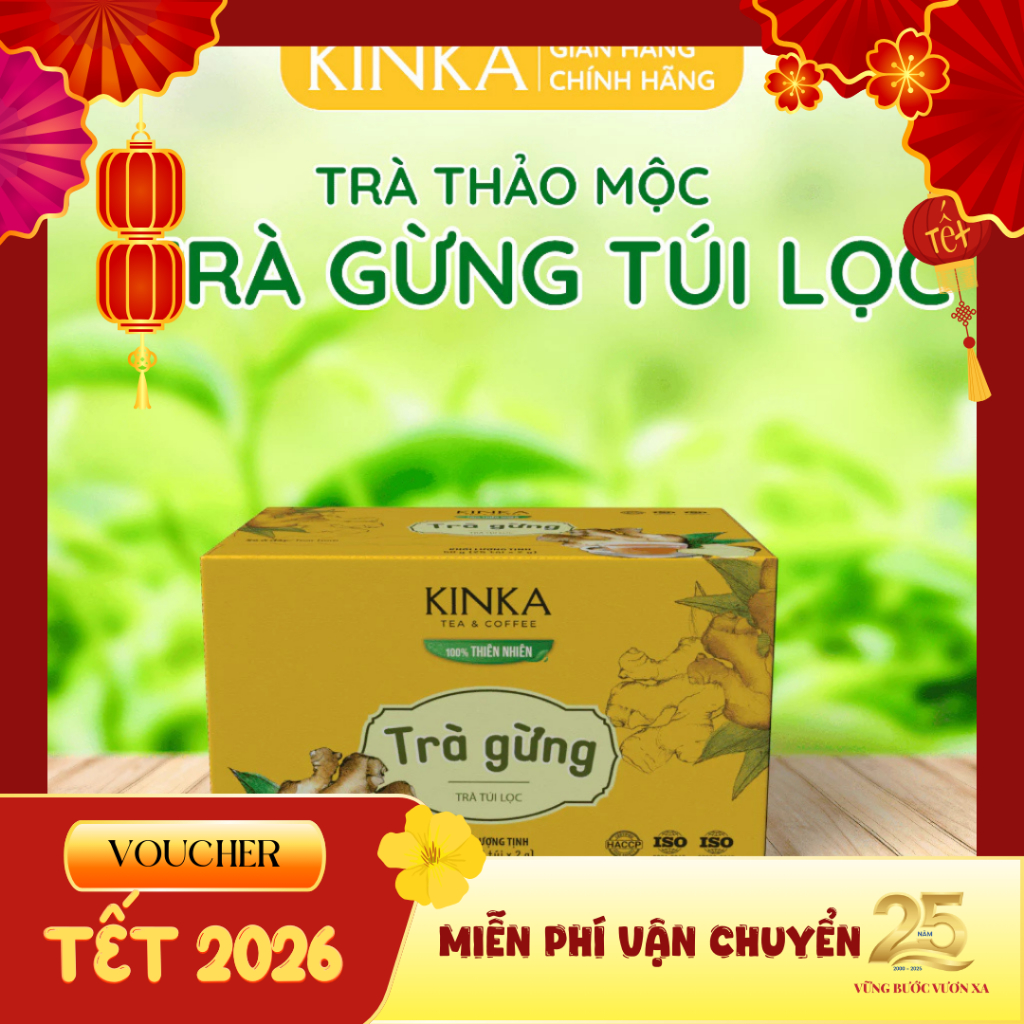 KINKA Trà gừng túi lọc, hỗ trợ tiêu hoá, khó tiêu, làm ấm cơ thể - Hộp 50g (25 túi x 2g)