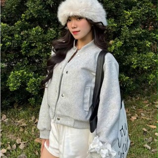 Áo Bomber Dạ Ép Croptop Form Chuẩn Hàn Quốc