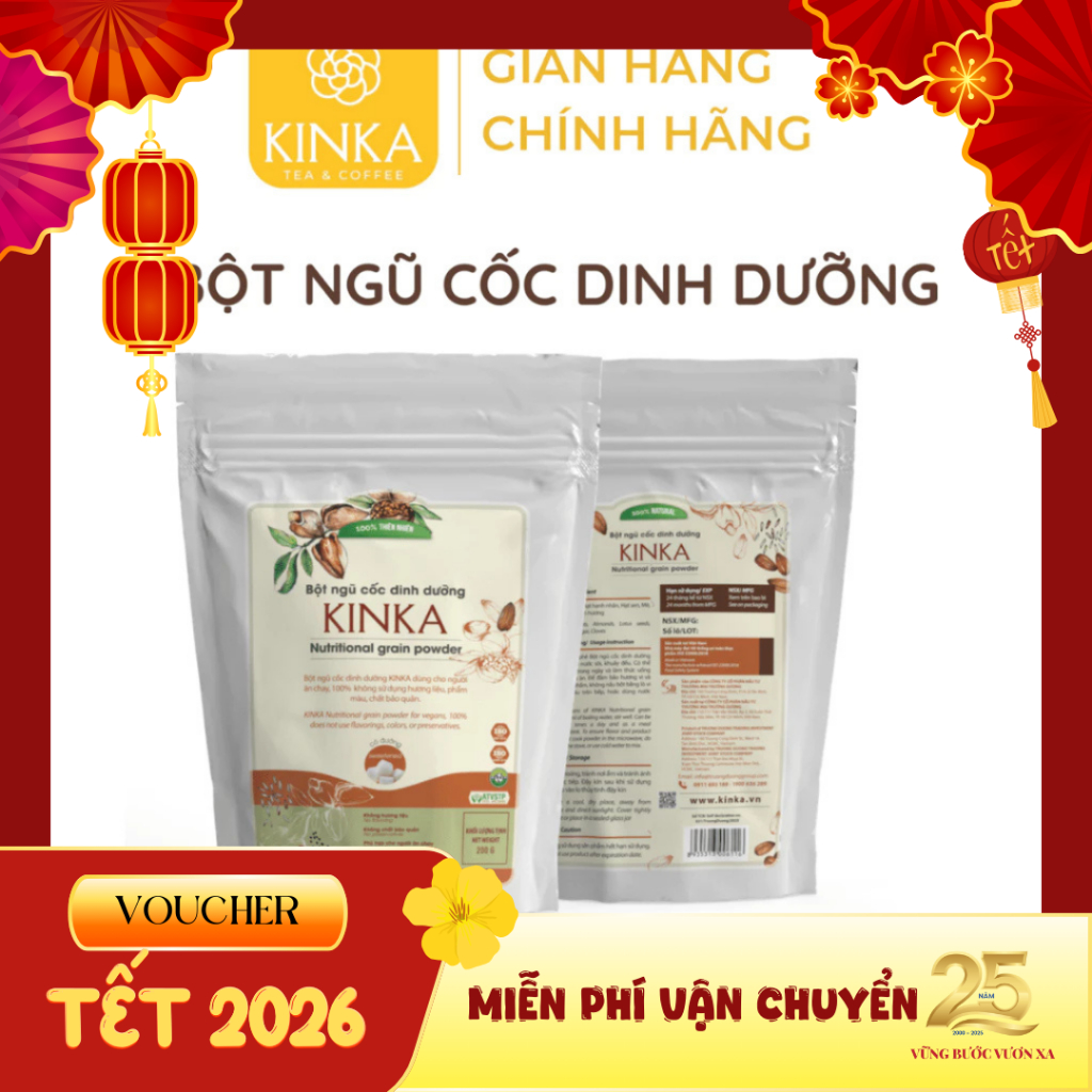 KINKA Bột ngũ cốc dinh dưỡng CÓ ĐƯỜNG (200g) - phù hợp ăn chay, bữa ăn nhẹ