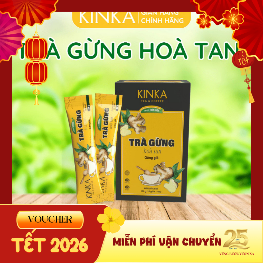 KINKA Trà Gừng Hoà Tan, Hỗ Trợ Giảm Chóng Mặt, Buồn Nôn, Làm Ấm Cơ Thể - 100g, 200g