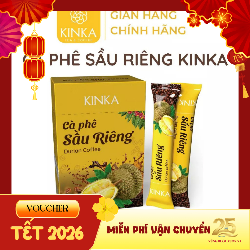 KINKA Cà phê sầu riêng - béo ngậy, cà phê hoà tan sánh mịn, tỉnh thức 180gr (10 gói x 18gr)
