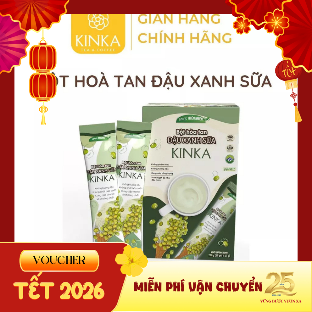 KINKA Bột Đậu Xanh sữa hoà tan - Hộp 255g (15 gói x 17g) - thơm béo, phù hợp ăn chay
