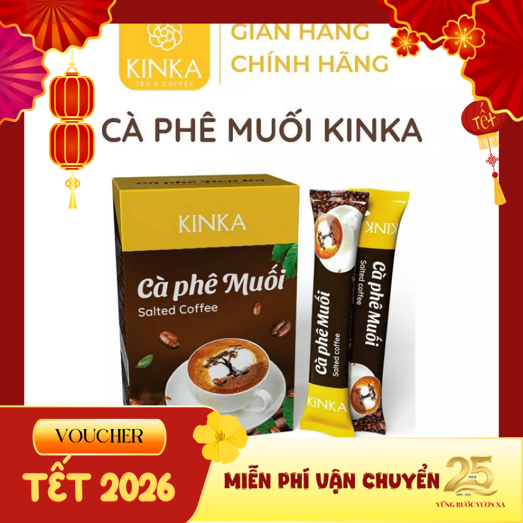 KINKA Cà phê muối thơm ngon, đậm vị - 10 gói x 18 g Cà phê hòa tan, muối hồng Himalaya