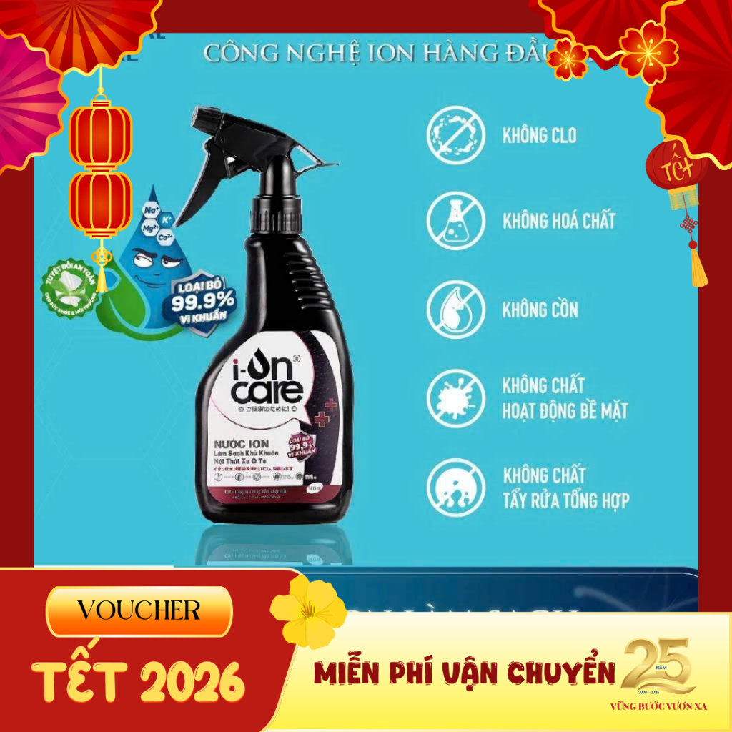 Nước ION làm sạch khử khuẩn nội thất xe ô tô  I-ONCARE 500ml - Chất tạo bóng organic nhập khẩu Đức