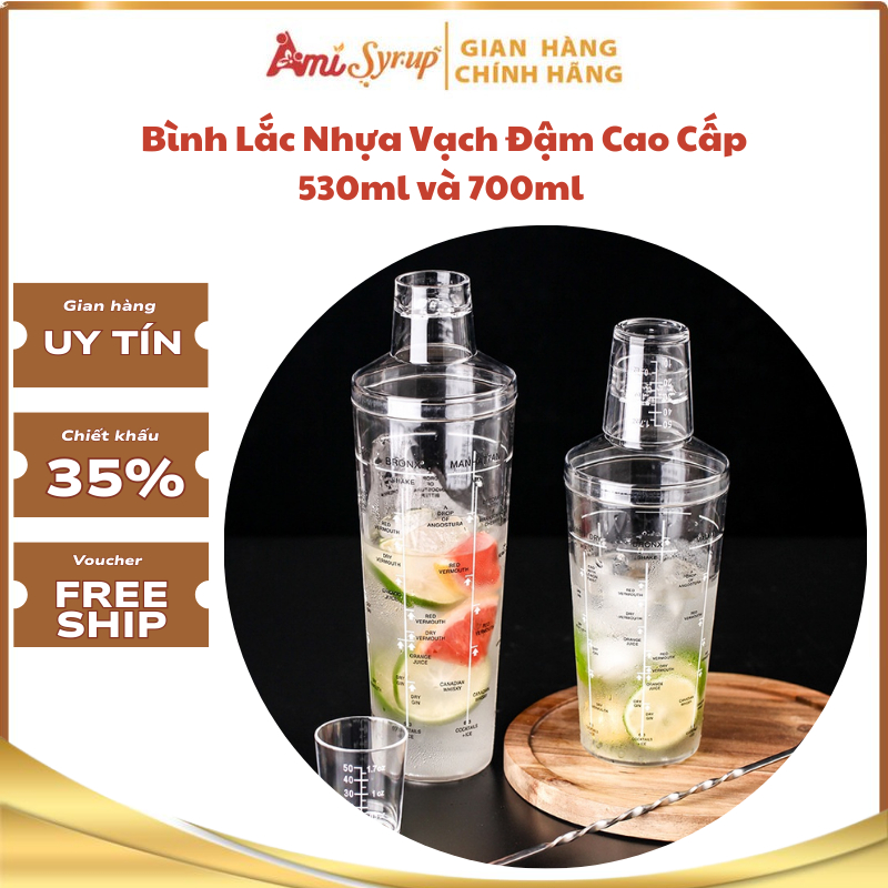 Shaker/ Bình Lắc Nhựa Vạch Đậm Cao Cấp 530ml và 700ml – Dụng Cụ Pha Chế Chuyên Nghiệp