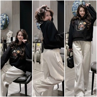 Set bộ nỉ mèo Loại 1 thiết kế gồm áo nỉ thêu mèo và quần dạ suông rộng siêu xinh