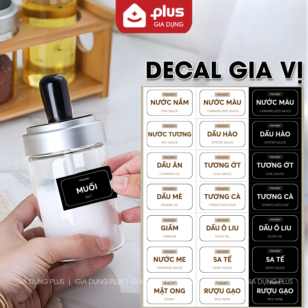 Nhãn Dán Phân Loại Gia Vị Decal Dán Cho Hủ Gia Vị & Bình Dầu Ăn, Nước Mắm - Phaledo