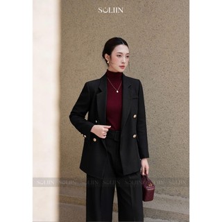 Áo Khoác Blazer Nữ Đính Cúc Cao Cấp SOLIIN Chất Liệu Xước Nhật Cao Cấp Phong Cách Công Sở Thanh Lịch |
